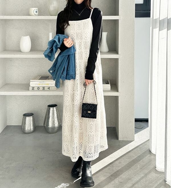 GeeRA（ジーラ）の「前後２ＷＡＹパネルレースキャミワンピース（その他ワンピース）」｜詳細画像