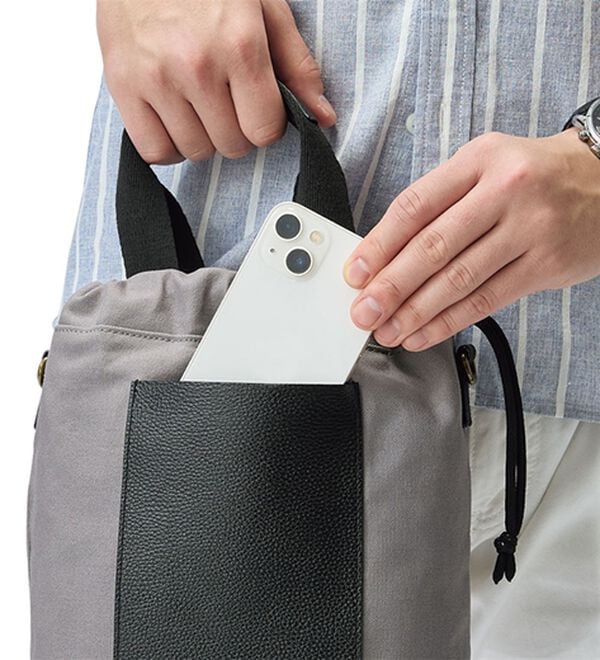 「＜富士金梅＞帆布&times;スコッチガードレザー巾着（メンズトートバッグ）」｜詳細画像