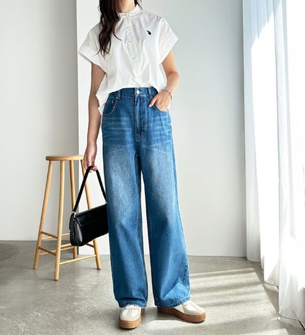 GeeRA（ジーラ）の「ハイウエストストレートデニム（ワイドパンツ・ガウチョ）」｜詳細画像