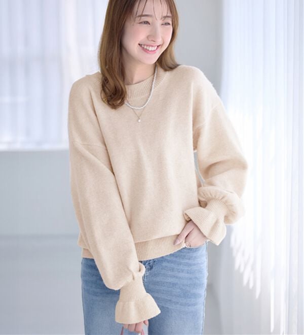 alotta（アロッタ）の「洗える！ふんわりタッチキャンディースリーブゆるニット（ニット・セーター）」｜アイボリー