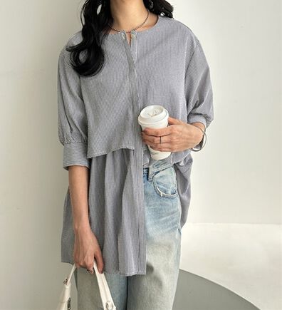 GeeRA（ジーラ）の「【華奢見え】羽織にもなる！ペプラムシャツチュニック（チュニック）」