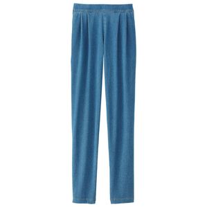 BELLUNA（ベルーナ）の「ゆったりタックニットデニムパンツ（フルレングスパンツ）」｜サックス