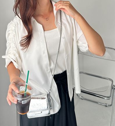 GeeRA（ジーラ）の「ギャザーリボンハーフスリーブシャツ（ブラウス）」