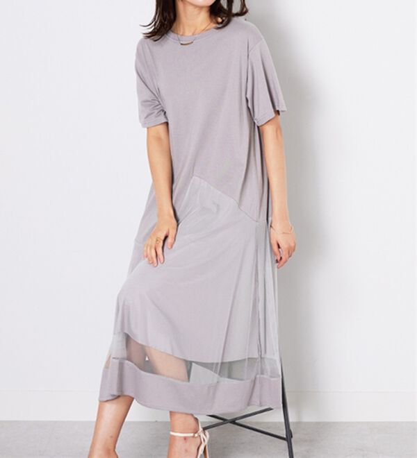 BELLUNA（ベルーナ）の「【Ｌａｇｒｉｌｕａ】裾チュール切替ロング丈ワンピース（カットソーワンピース）」｜詳細画像