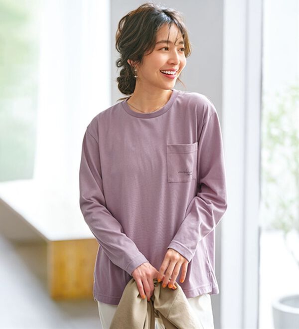 BELLUNA（ベルーナ）の「アーティストコラボ！ポケット付ネコプリントロンＴ（ハラミチヨ）（カットソー）」｜詳細画像