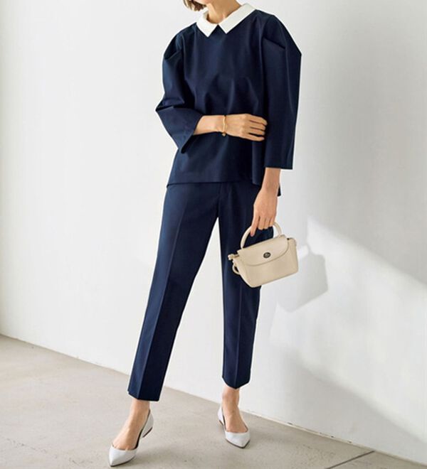 VINNO（ヴィノ）の「防シワ！タック袖ブラウス&times;パンツセット（ブラウススーツ）」｜詳細画像