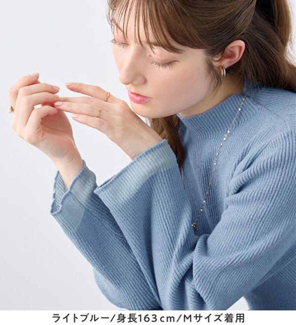 alotta（アロッタ）の「パチパチしにくい！洗える袖シアー切替ニットプルオーバー（ニット・セーター）」｜詳細画像