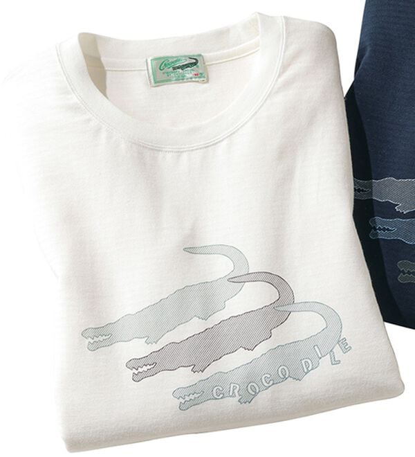 「＜クロコダイル＞シャドーボーダーＴシャツ（メンズＴシャツ）」｜オフホワイト