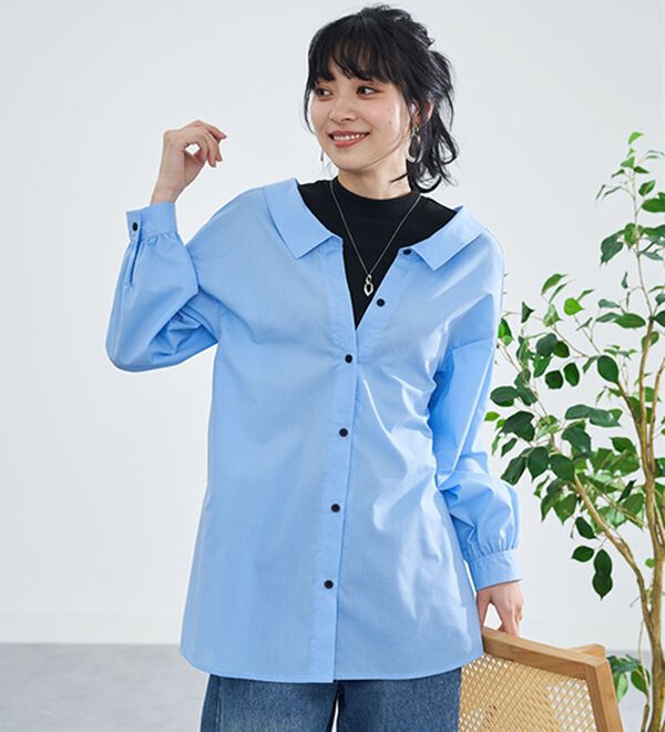 BELLUNA（ベルーナ）の「重ね着風抜き衿デザインシャツチュニック（チュニック）」｜詳細画像