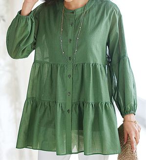 BELLUNA（ベルーナ）の「綿麻ティアードデザインゆったりチュニック（チュニック）」｜グリーン