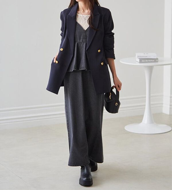 RANAN（ラナン）の「デニムペプラムキャミワンピース（ロングワンピース）」｜詳細画像