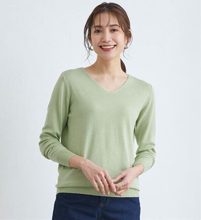 Pierrot（ピエロ）の「【洗濯機で洗える】ネックが選べるシルクタッチニット（ニット・セーター）」