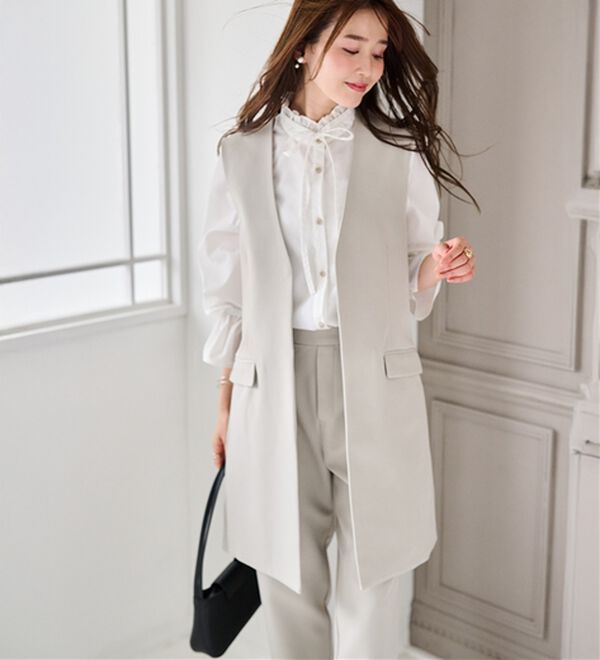 RANAN（ラナン）の「【２点セット】防シワ！ロングジレセットアップ（パンツスーツ）」｜詳細画像