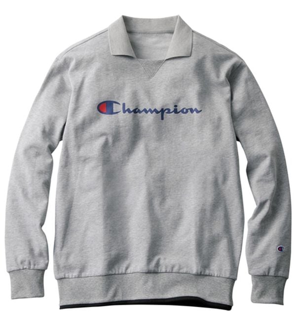 「＜チャンピオン＞衿デザイントレーナー（メンズトレーナー）」｜オックスフォードグレー(衿付)