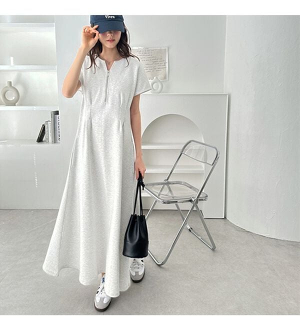 GeeRA（ジーラ）の「前後2WAYハーフジップフレンチ袖ワンピース（カットソーワンピース）」｜詳細画像