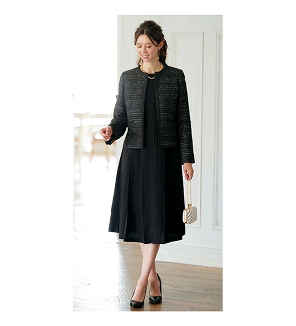 BELLUNA（ベルーナ）の「ラメ入りツイードジャケットワンピースアンサンブル（ワンピースセットスーツ）」｜詳細画像