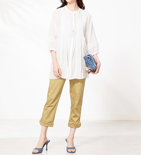 BELLUNA（ベルーナ）の「ヒンヤリ&times;サラリ速乾！綿サテンストレッチ裾リボンクロップドパンツ（クロップドパンツ）」｜詳細画像