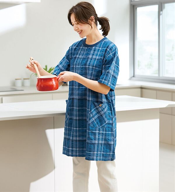 LAVIENNE（ラヴィエンヌ）の「【２枚組】綿１００％サッカー素材の涼やか家事服（ホームウェア）」｜詳細画像