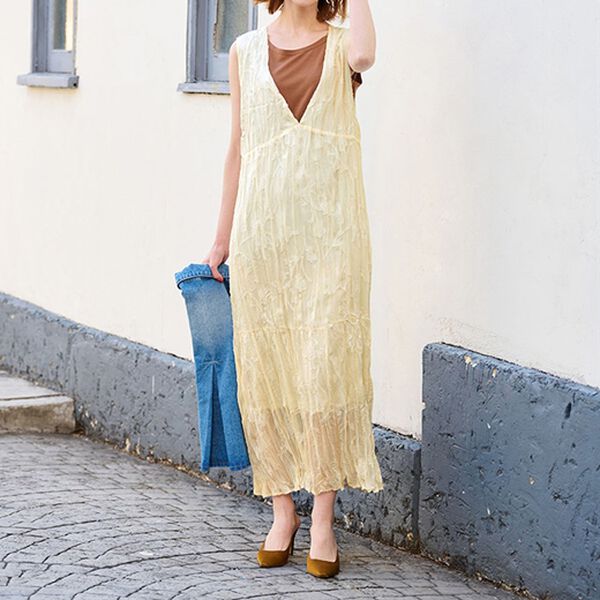 RANAN（ラナン）の「ひんやり裏地付！ジャカード素材フレアーシルエットジャンパスカート（その他ワンピース）」｜詳細画像