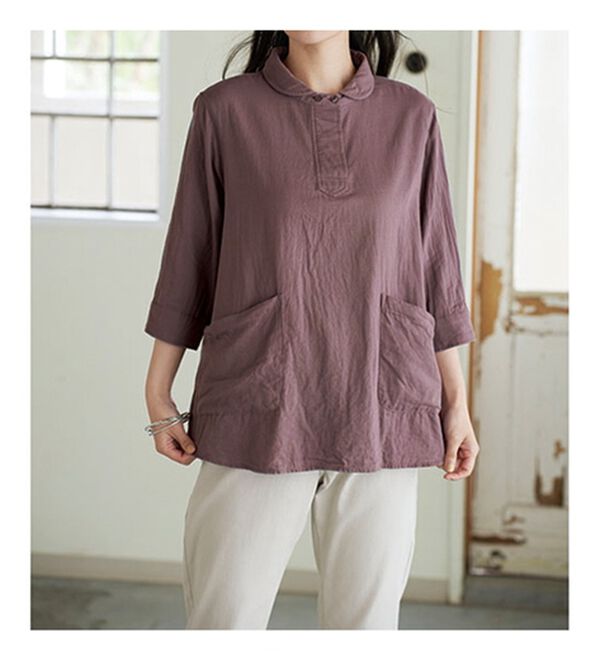 BELLUNA（ベルーナ）の「風が通り抜けるダブルガーゼ素材丸衿ブラウス（ブラウス）」｜詳細画像