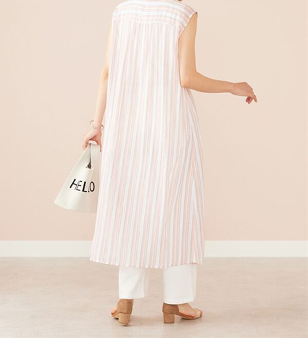 BELLUNA（ベルーナ）の「ラメ入りストライプ柄シアーロングシャツ（シャツワンピース）」｜詳細画像