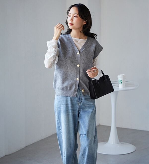 RANAN（ラナン）の「【ムースタッチ】洗える！ゴールド調ボタンニットベスト（ベスト）」｜詳細画像