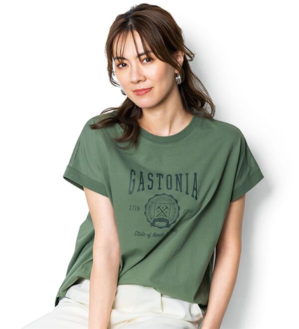BELLUNA（ベルーナ）の「ひんやリッチコットン大人のゆったりドルマンＴシャツ（カットソー）」｜カーキ