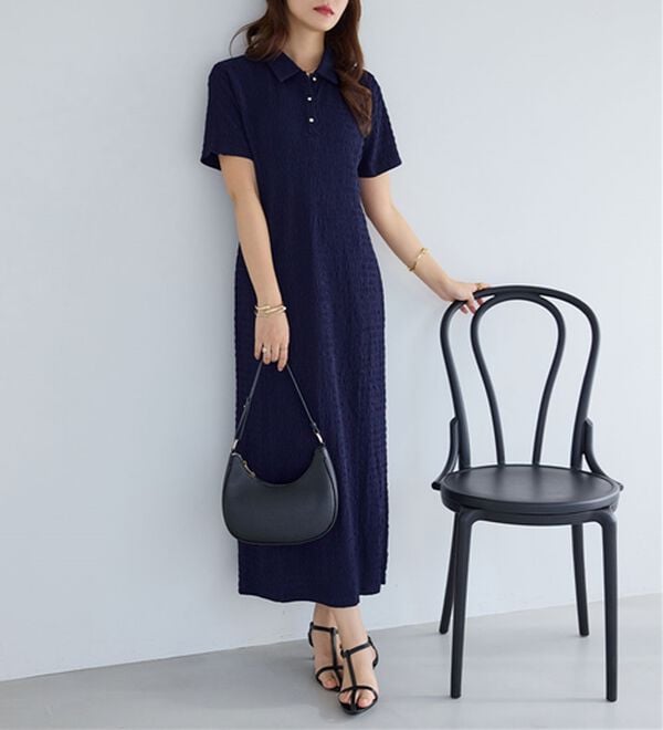 alotta（アロッタ）の「ゴールドボタンポロワンピース（カットソーワンピース）」｜詳細画像