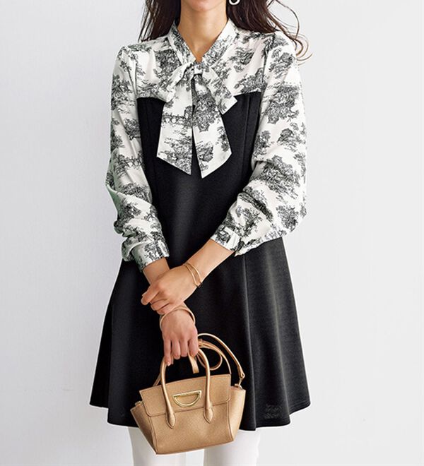 BELLUNA（ベルーナ）の「リボン付ブラウス切替チュニックワンピース（チュニック）」｜詳細画像