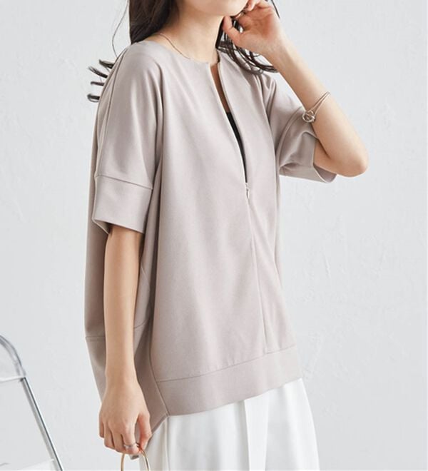 RANAN（ラナン）の「【4つの機能付】ひんやりハーフジップコクーンチュニック（チュニック）」｜詳細画像