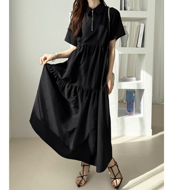 GeeRA（ジーラ）の「サッカーティアードハーフジップワンピース（その他ワンピース）」｜詳細画像