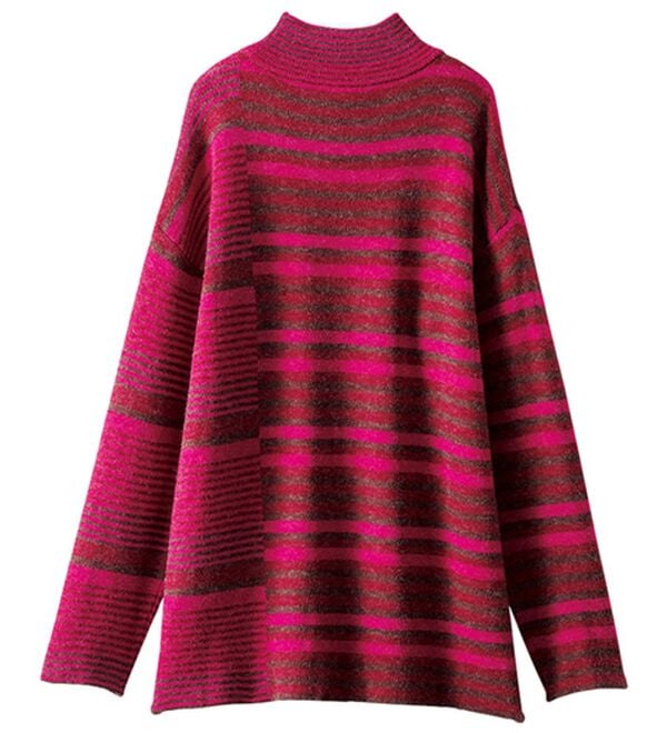 BELLUNA（ベルーナ）の「マルチボーダー柄ニットチュニック（チュニック）」｜詳細画像