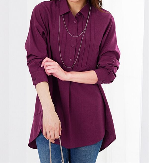 BELLUNA（ベルーナ）の「麻調素材タックデザインシャツチュニック（チュニック）」｜詳細画像