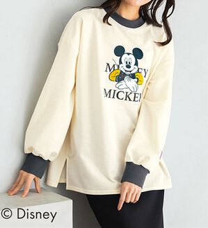 BELLUNA（ベルーナ）の「＜Ｄｉｓｎｅｙ＞リブ配色ゆったりトレーナー（トレーナー・スウェット）」｜ミッキー(アイボリー)