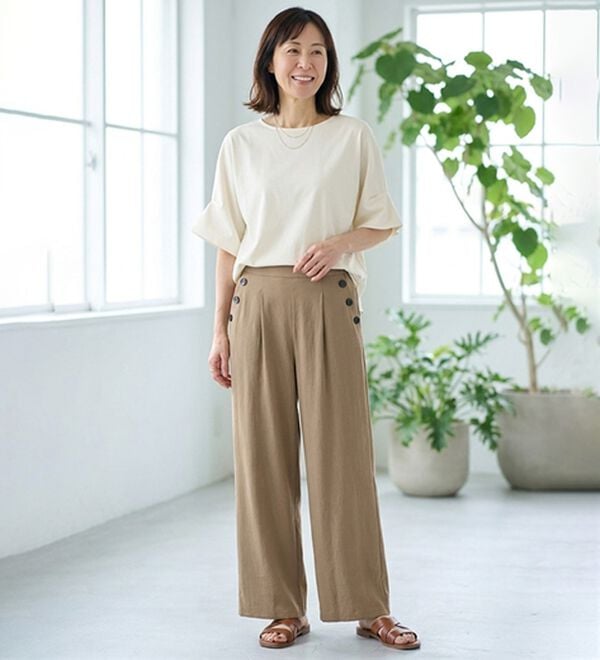 ルフラン（ルフラン）の「強撚スラブ釦デザインパンツ（フルレングスパンツ）」｜詳細画像