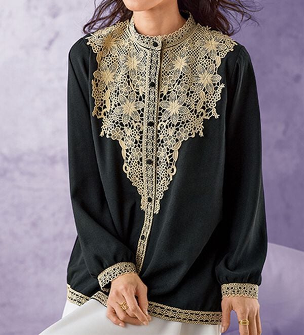 BELLUNA（ベルーナ）の「配色ケミカルレース使いモダンブラウス（ブラウス）」｜詳細画像