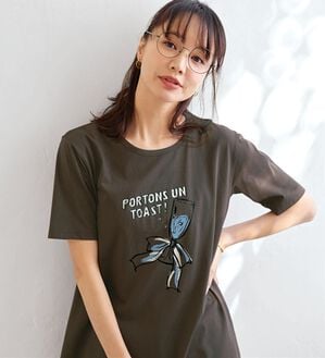 BELLUNA（ベルーナ）の「綿１００％プリントＴシャツ（Tシャツ）」｜ブラウン・グラス
