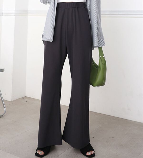 A HAPPY MARILYN（アハッピーマリリン）の「【Ｌ～８Ｌ】＜身長別に選べる２丈＞さらっと美脚ゆるカーブパンツ（ワイドパンツ・ガウチョ）」｜チャコール