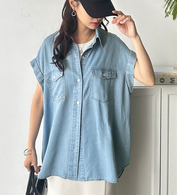 GeeRA（ジーラ）の「着回し自在！フレンチスリーブデニムシャツ（シャツ）」｜詳細画像