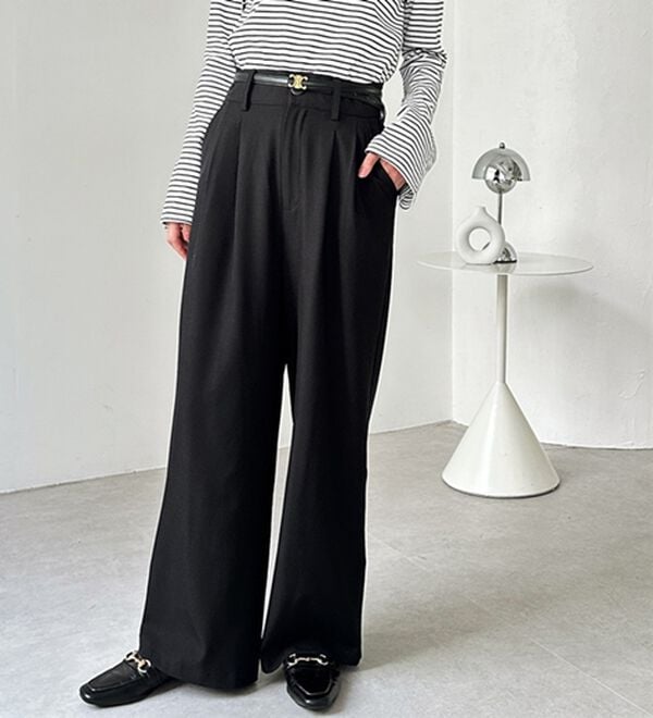 GeeRA（ジーラ）の「着心地抜群！ハイウエストダブルタックワイドパンツ（フルレングスパンツ）」｜詳細画像