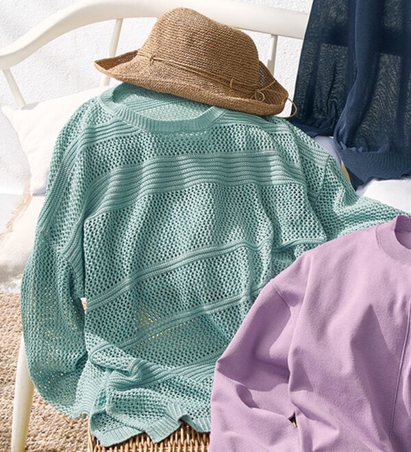 BELLUNA（ベルーナ）の「ラメ使い透かし編ボーダーニットプルオーバー（ニット・セーター）」｜詳細画像