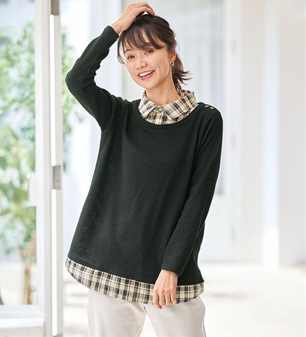 BELLUNA（ベルーナ）の「異素材重ね着風チュニック（チュニック）」｜黒3