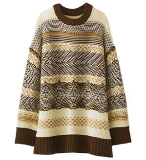 BELLUNA（ベルーナ）の「幾何柄デザインニットプルオーバー（ニット・セーター）」｜ベージュ系