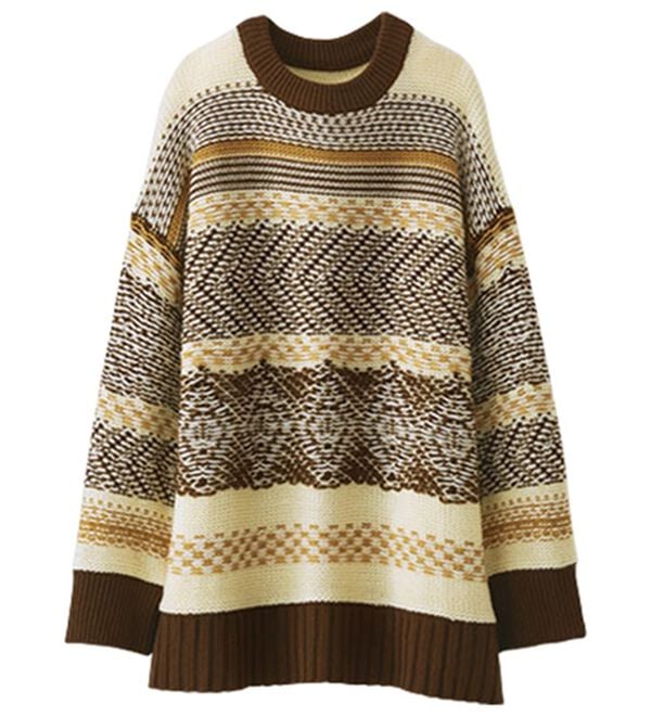 BELLUNA（ベルーナ）の「幾何柄デザインニットプルオーバー（ニット・セーター）」｜ベージュ系