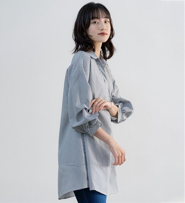 BELLUNA（ベルーナ）の「麻調素材袖タックデザインシャツチュニック（チュニック）」｜詳細画像