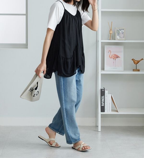 BELLUNA（ベルーナ）の「【2点セット】変形ギャザーデザインキャミアンサンブル（アンサンブル）」｜詳細画像