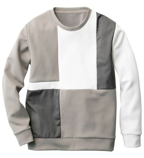 「パネル切替ミラノリブトレーナー（メンズトレーナー）」｜ベージュ