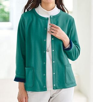 BELLUNA（ベルーナ）の「パチパチしにくい！静電気防止裏フリース配色カーディガン（その他カーディガン）」｜グリーン系