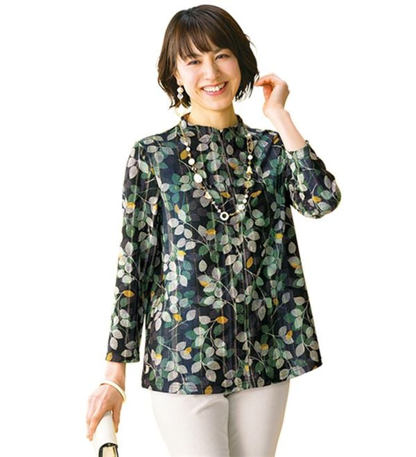 ルフラン（ルフラン）の「ファスナー仕様のニットちりめんブラウス＜麗楽～れいら～＞（ブラウス）」｜詳細画像