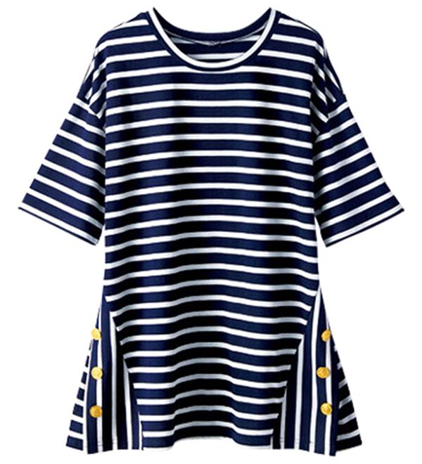 BELLUNA（ベルーナ）の「サイドボタンボーダー切替プルオーバー（カットソー）」｜ネイビー／オフ白